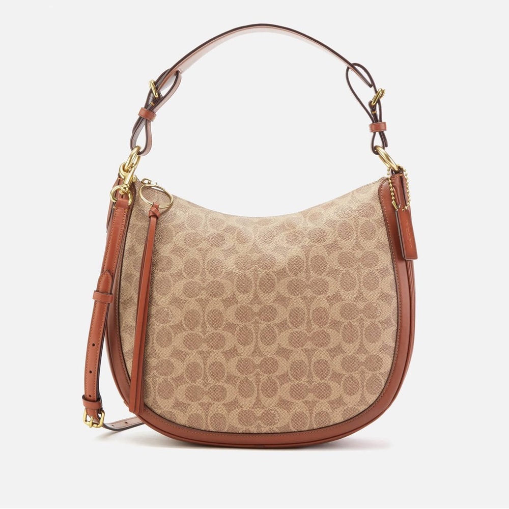 Coach Signature Hobo Tan Rust Shoulder Leather Coated Canvas Bag